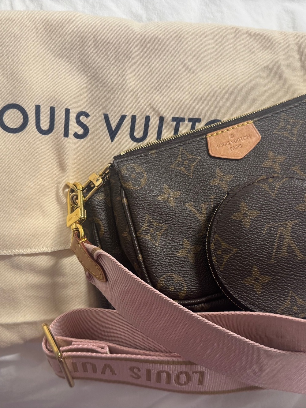 Louis Vuitton Brown Monogram Crossbody with Pink Strap